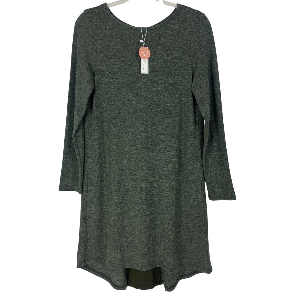 Bailey's Blossom Women Olive Green Knit Mini Tunic Short Sleeve Shirt Dress Sz M